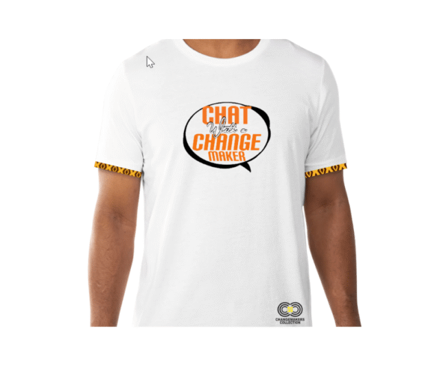 Chat with a Changemaker – White T-shirt – CMC-WT2220