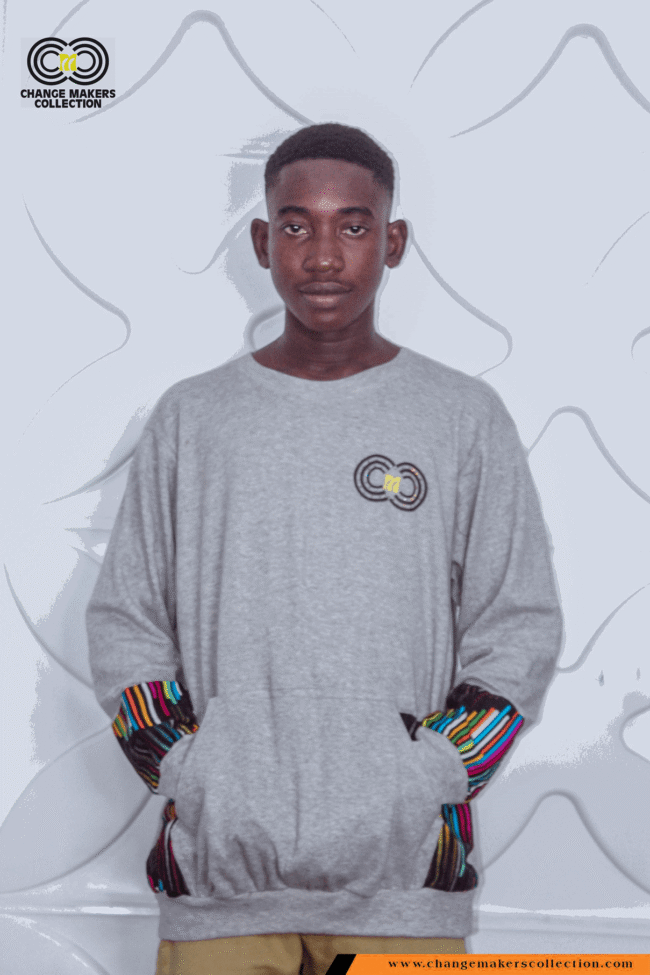 GREY SWEAT-SHIRT WITH AFRICAN PRINT– CMC-5717