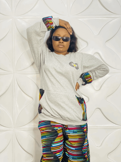 GREY SWEAT-SHIRT WITH AFRICAN PRINT– CMC-5717