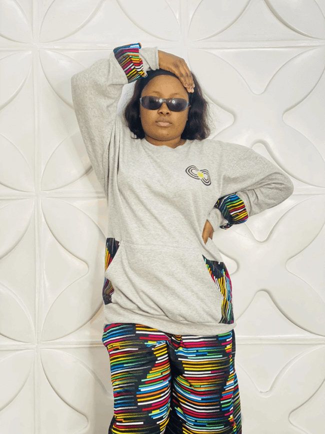 GREY SWEAT-SHIRT WITH AFRICAN PRINT– CMC-5717