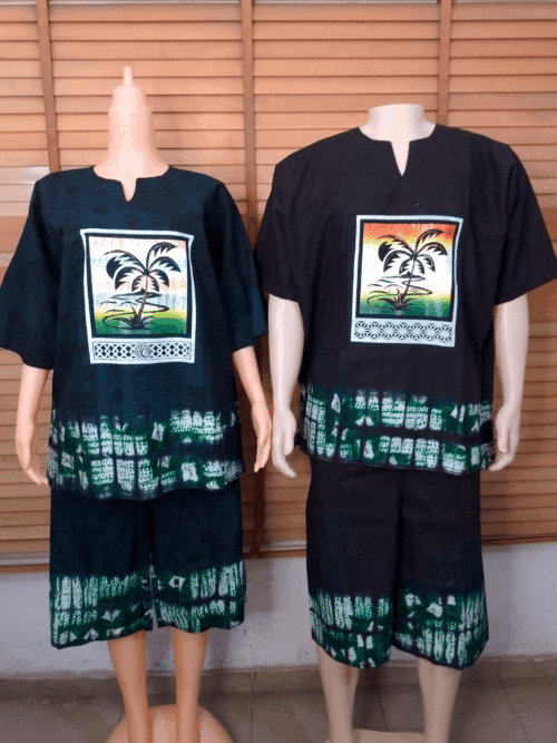 RHINESTONES ADIRE PRINT TOP with Short Pant