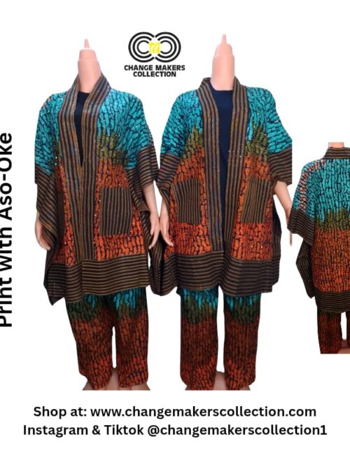 Rhinestones Kimono African Print(Ankara) with Aso-oke
