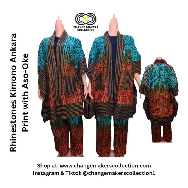 Rhinestones Kimono African Print(Ankara) with Aso-oke